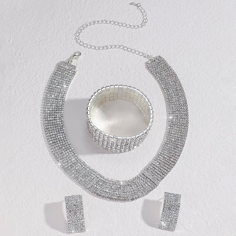 Source Fashion Claw Chain Ring Rhinestone Necklace Earrings Suit Dinner Dress Clavicle Chain Necklace Women - Image 5